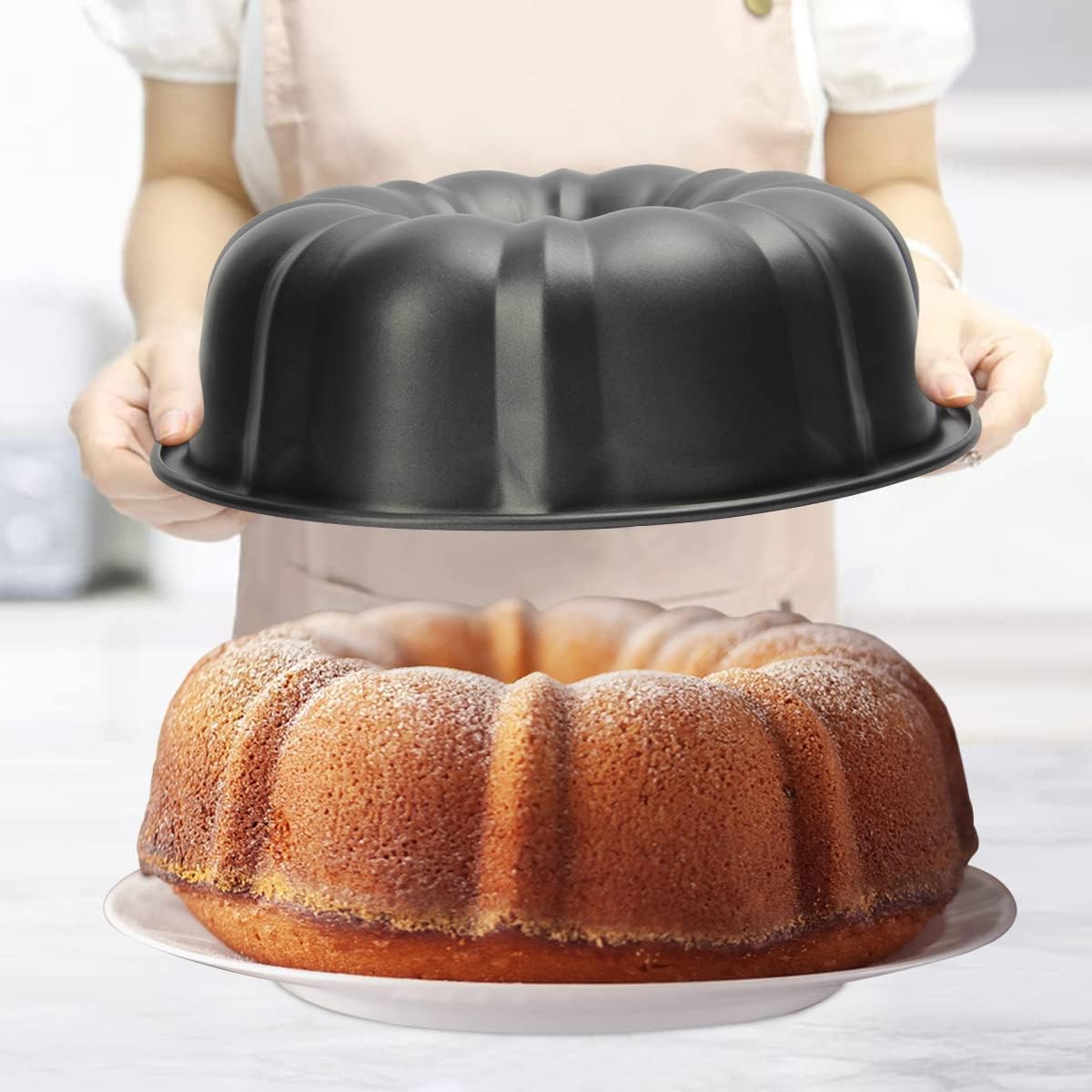 10 Inch Non-Stick Cake Pan, 10 Cups Heavy Duty Carbon Steel Fluted Tube Bakeware, Pumpkin Baking Mold, Round Savarin Cake Mold for Oven Baking Pan 🍁 All In One Marketplace Canada