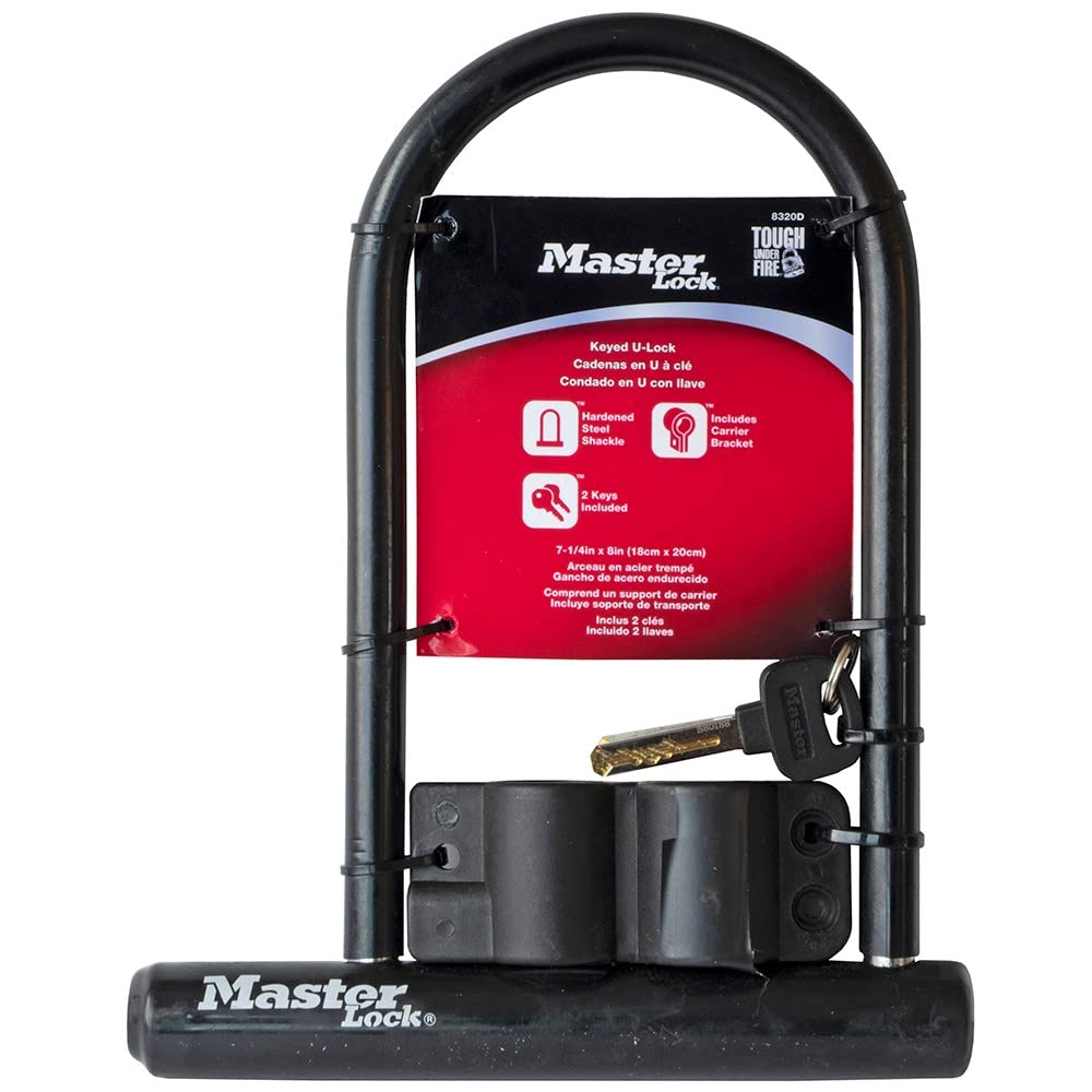 Master Lock Black Bike Lock with Key, Standard Size U-Lock for Bicycles and Other Outdoor Equipment, Anti-Theft Lock for Bikes, 8320D Master Lock