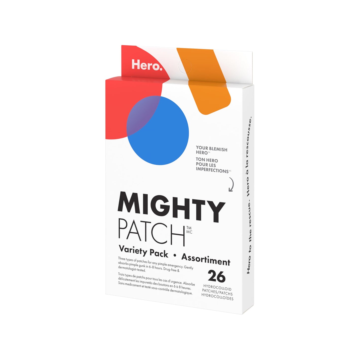Hero Cosmetics Mighty Patch Variety Pack – Hydrocolloid Patches for Pimples on the Face and Body, Day and Night Acne Patches for Blemishes, 26 Count