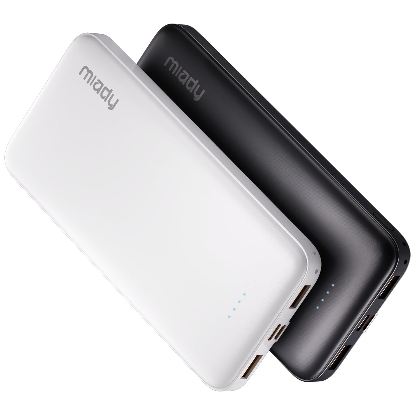 Miady 2-Pack 10000mAh Dual USB Portable Charger, Slim USB-C Power Bank, Travel Battery Pack 3 Outputs 2 Inputs Compatible with iPhone 17/16/15/14 Galaxy S24/22 Google iPad Android etc
