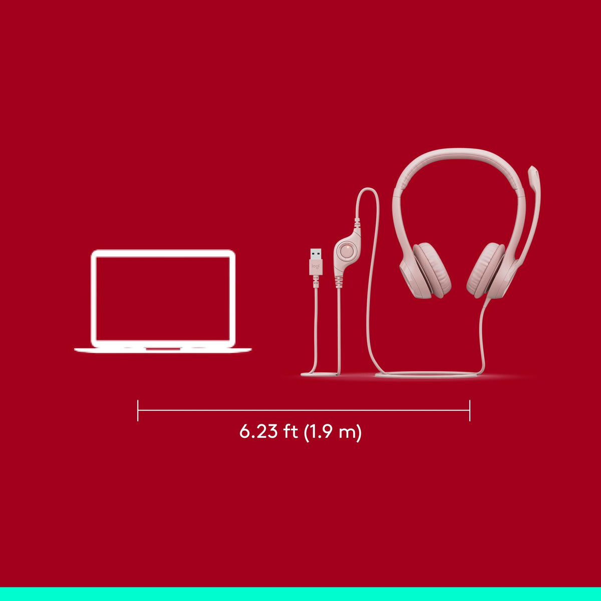 Logitech H390 Wired Headset PC/Laptop Stereo Headphones, USB-A, Rose
