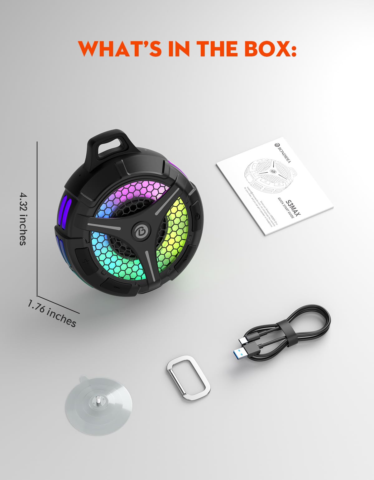 bondidea Bluetooth Shower Speaker, Suction Cup, Small Portable Wireless IPX7 Waterproof Outdoor Speakers, 15W Loud Stereo Sound Deep Bass, TWS Pairs, 6 Mode RGB Lights, All Ages Gift for Christmas 🍁 All In One Marketplace Canada