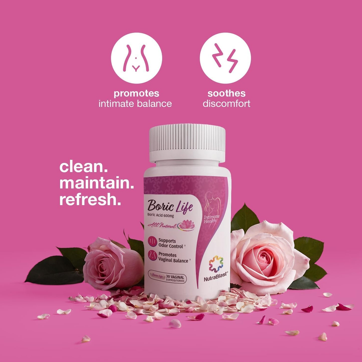 NutraBlast Boric Acid Vaginal Suppositories - 100% Pure Made in USA - Boric Life Intimate Health Support (14 Count) - Available at All In One Marketplace Canada