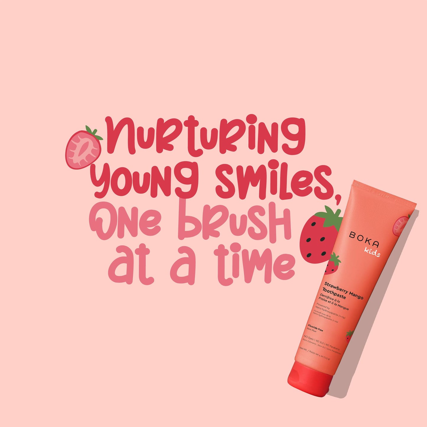 Boka Fluoride Free Toothpaste, Nano Hydroxyapatite, Training Toothpaste - Strawberry Mango Flavor, 4 Fl Oz (113g) 1Pk