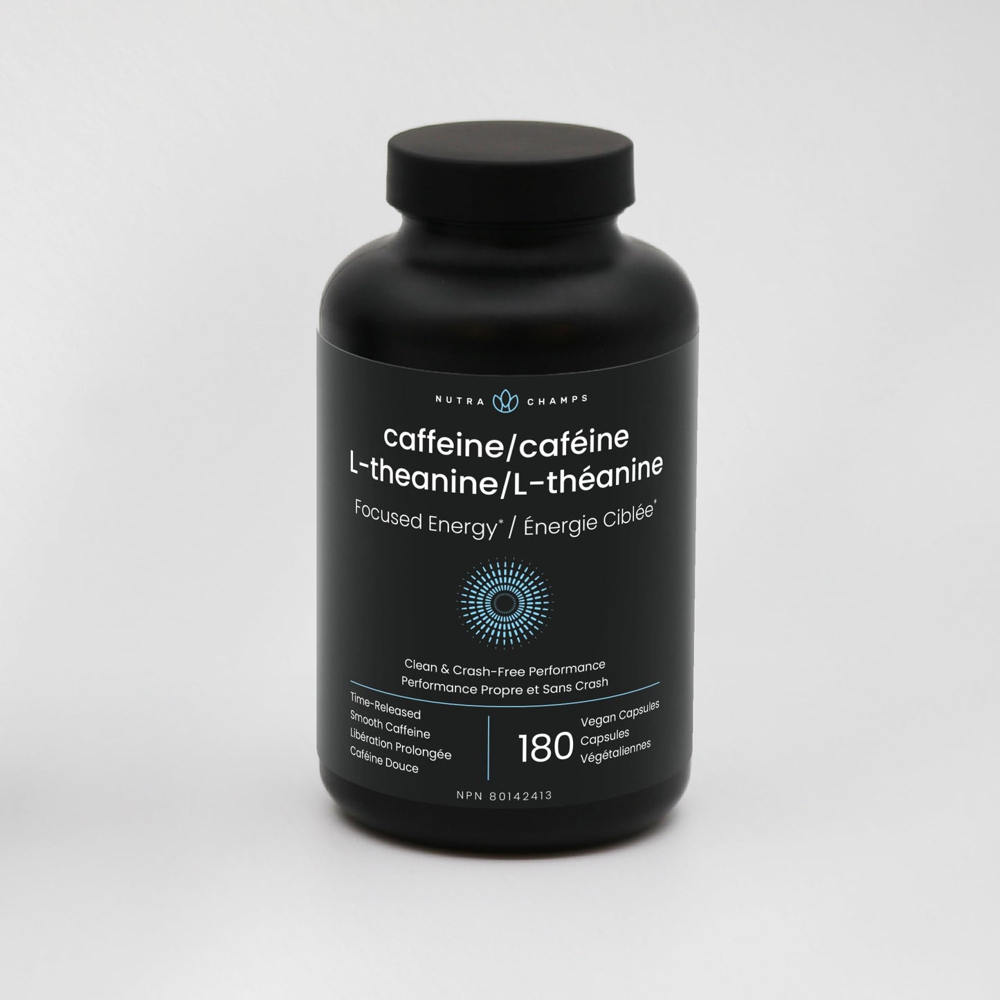 Caffeine Pills with L-Theanine - 180 Energy Pills for Women & Men - Clean & Long-Lasting Focused Energy - Sustained Release 100mg Caffeine + 200mg L Theanine - No Crash Capsules, Vegan Supplement - Available at All In One Marketplace Canada