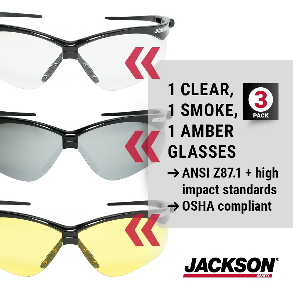 Jackson Safety 3-Pack SG Safety Glasses for Men & Women - CSA Z94.3 Jackson Safety