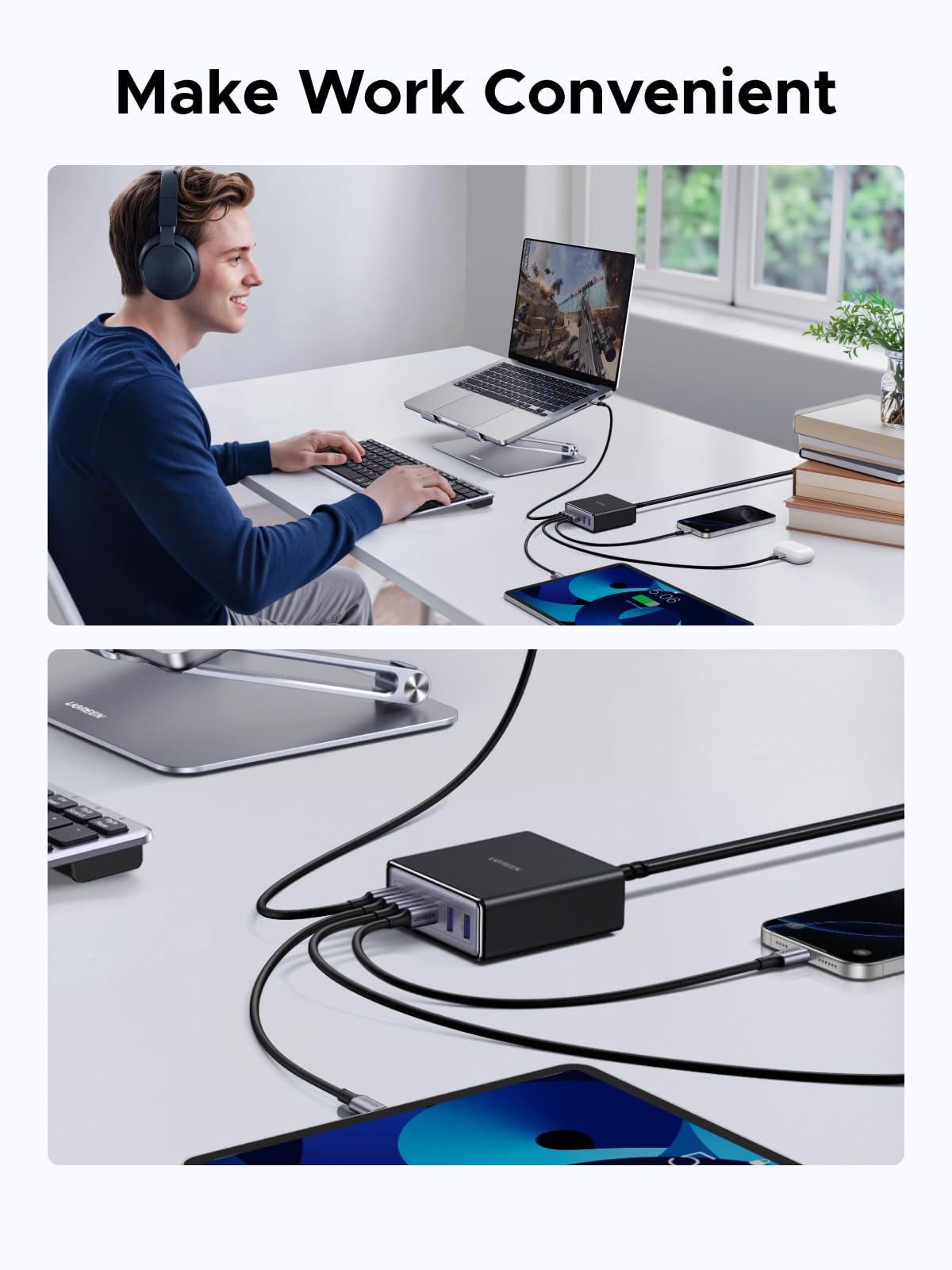 UGREEN 100W 6-Port GaN USB C Charging Station, Desktop Charger Block with 4 USB C and 2 USB A Fast Charging Compatible for MacBook Pro/Air, XPS, iPad, iPhone 17/16, Galaxy S26/S25/S24, Pixel 10/9
