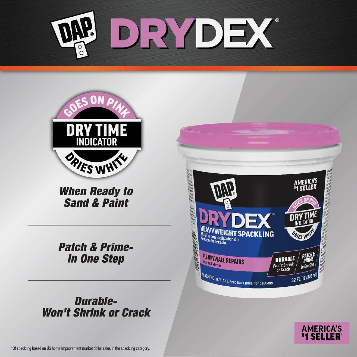 DAP 12328 DryDex Spackling Interior/Exterior, 1/2-Pint