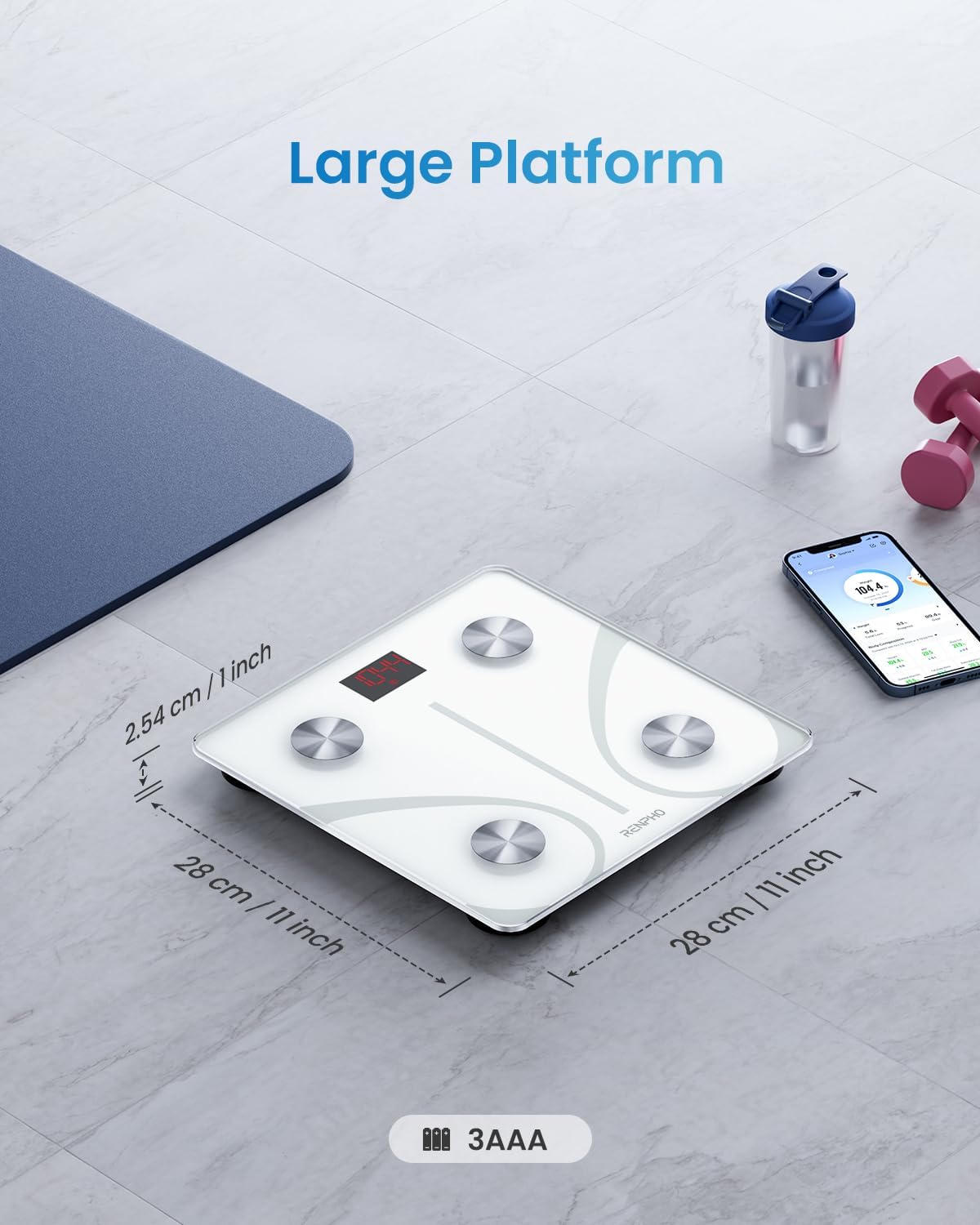 RENPHO Body Fat Scale, Smart Scale for Body Weight, BMI Digital Bathroom Weight Scale, Body Measurements with Smartphone App sync with Bluetooth, 400 lbs - White, Elis 1
