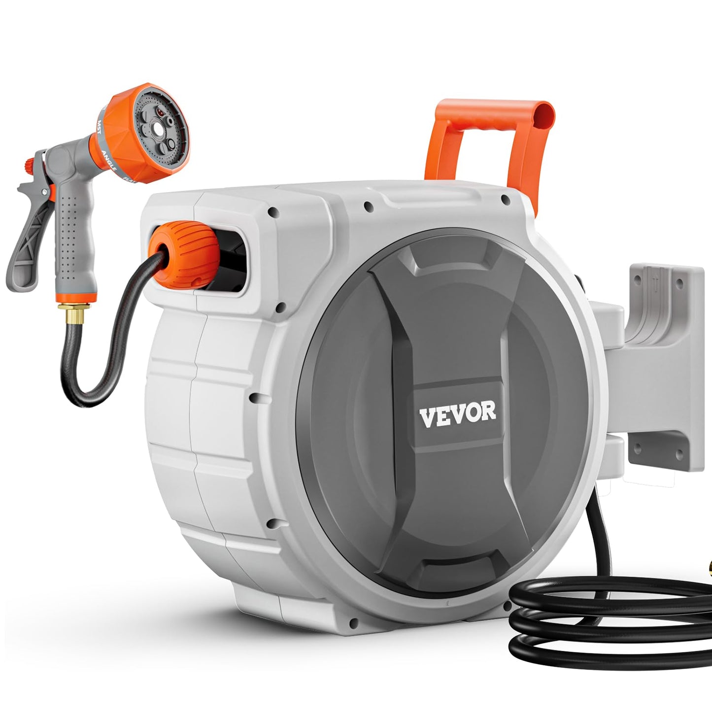 VEVOR Retractable Garden Hose Reel, 1/2 Inch x 84 ft Wall Mounted Hose Reel, Heavy Duty Garden Hose Reel with 9 Patterns Nozzle, Any Length Lock, Upgraded Slow Return System and 180°Swivel Bracket VEVOR