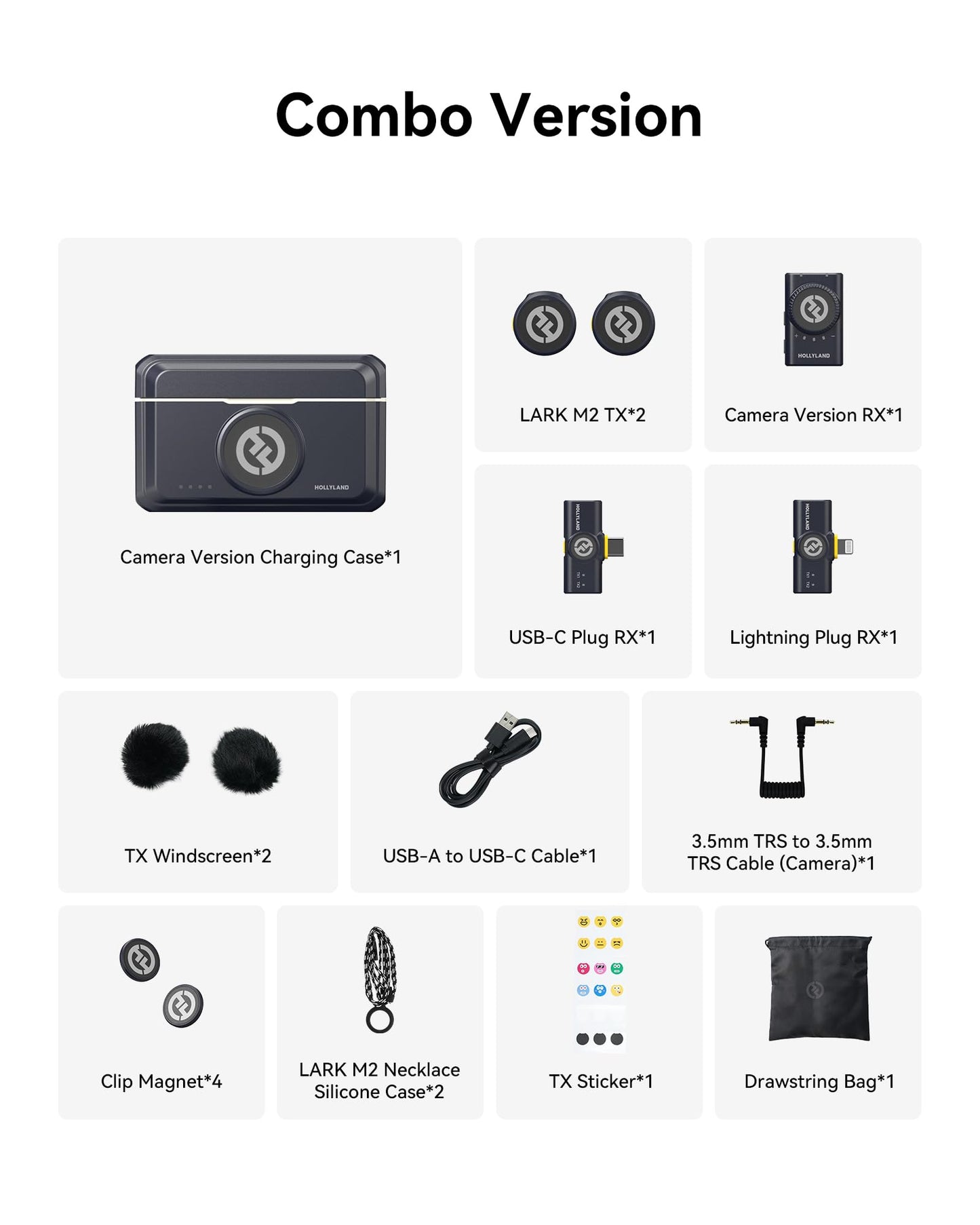 Hollyland Lark M2 Wireless Lavalier Microphone for iPhone/Android/Camera/PC/Laptop with Lightning/USB-C/Plug, 48KHz 24Bit, 1000ft Range, Noise Cancellation, 30H Battery for Video Recording, Streaming