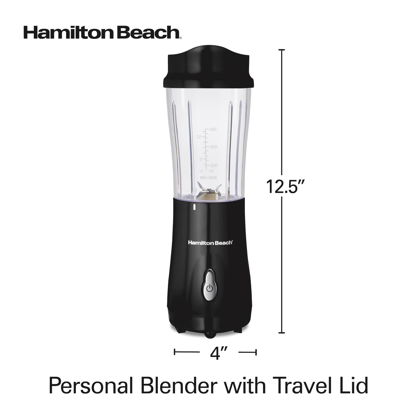 Hamilton Beach Personal Blender for Shakes and Smoothies with 14 Oz Travel Cup and Lid, Black (51101BC)