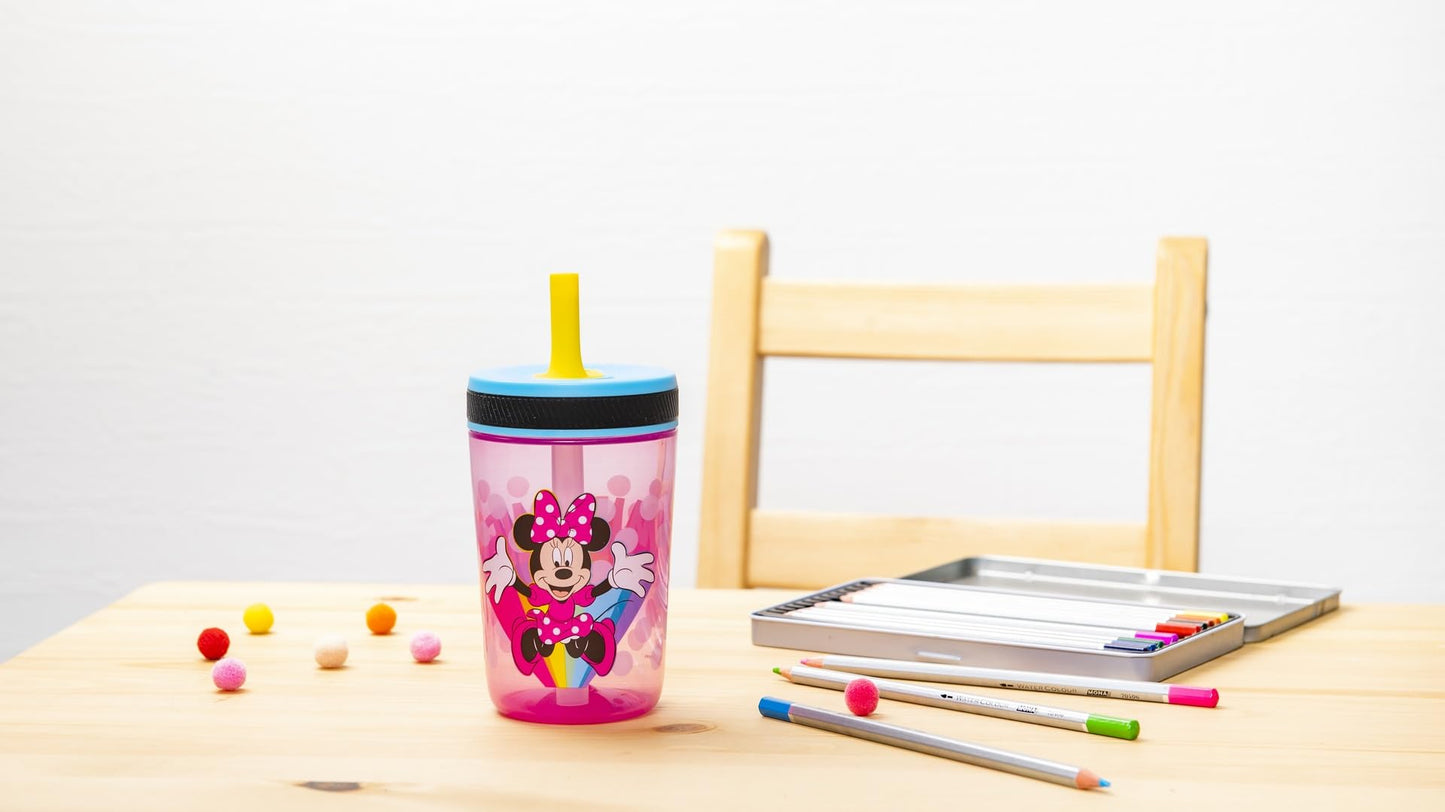 Zak Designs Disney Minnie Kelso 15oz Leak-Proof Toddler Straw Cups, 2-Pack