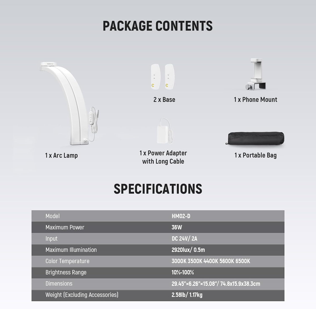 NEEWER Basics 29" Half Moon Nail Light for Desk, 36W Foldable Nail Tech Table Arc Lamp, LED Manicure Half Ring Light with Phone Holder for Makeup Beauty Tattoo Overhead Video Recording, HM02-D