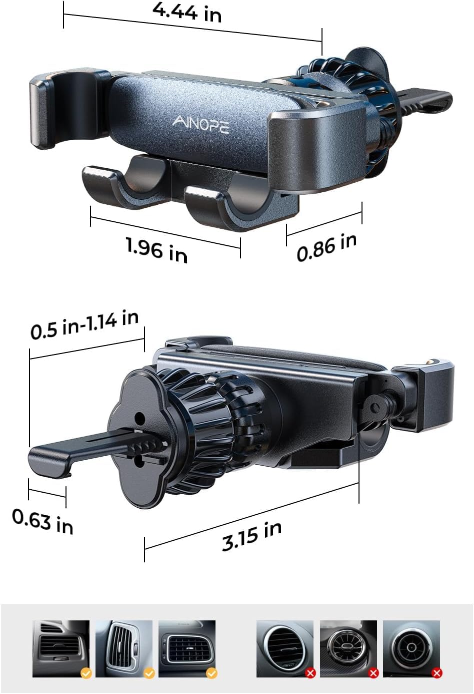AINOPE Phone Holder for Car Vent【2026 Auto Lock】 Car Phone Holder Mount for Car Accesorries for Women Men Mom, Cell Phone Holder Car Vent Clip Hand Free for All 4-7 Inch iPhone 17 16 Pro Samsung S25 - Available at All In One Marketplace Canada