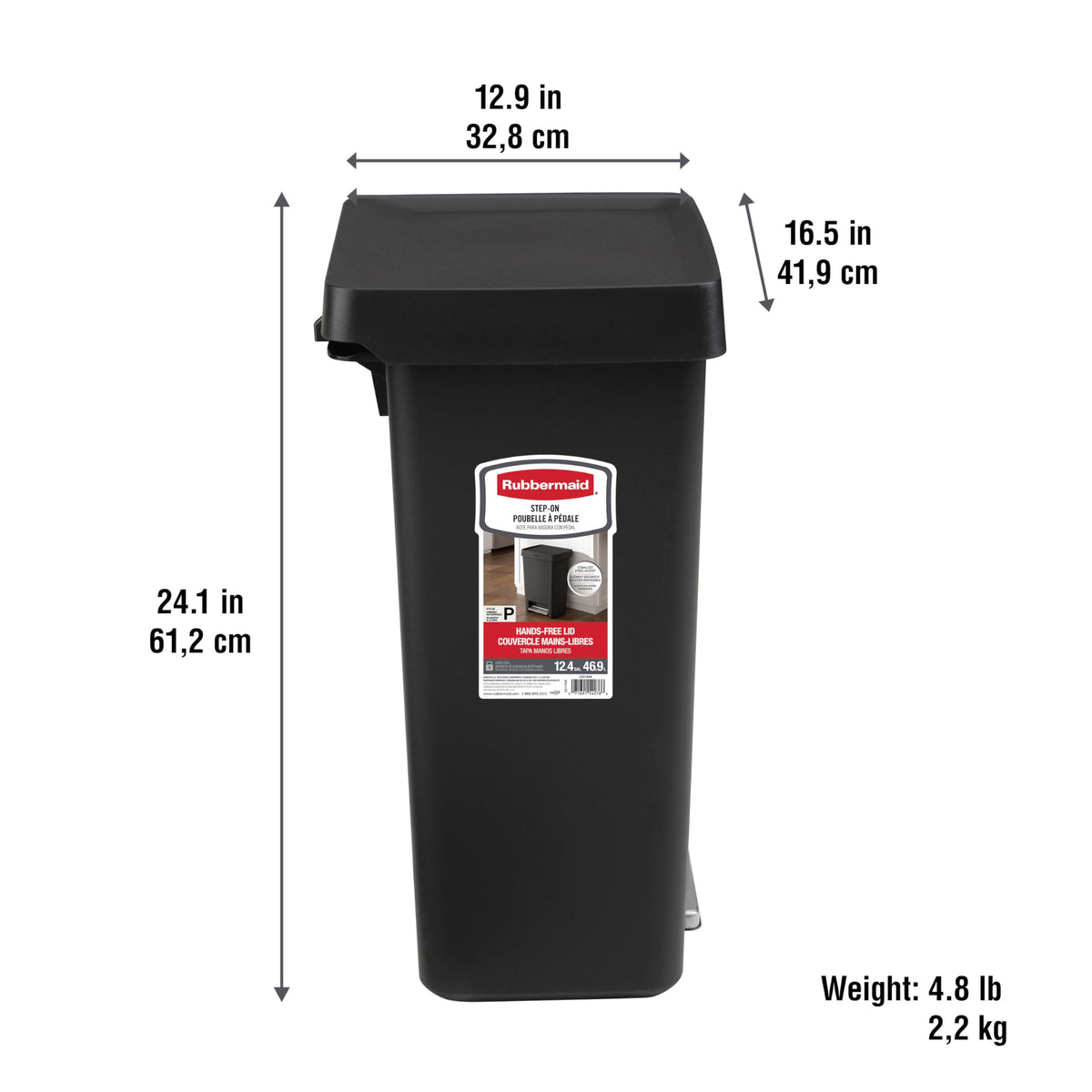 Rubbermaid 13 Gallon Step-On Kitchen Trash Can with Lid, Garbage Can, Black Trash Container