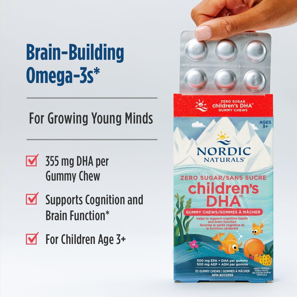 Nordic Naturals Children's DHA Gummies - Chewable Tropical Fruit Gummies Provide Daily Dose of Omega-3s DHA and EPA for Kids, 30 Count - Available at All In One Marketplace Canada