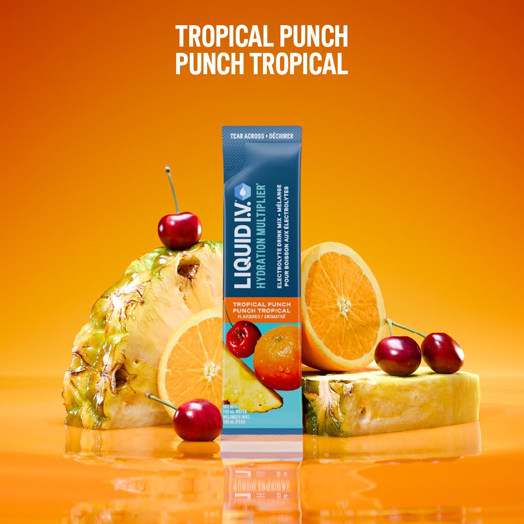 Liquid I.V. Hydration Multiplier Electrolyte Drink Mix - Enhanced Hydration Electrolyte Powder with Vitamins B3, B5, B6, B12 and C -18x On-the-go Sticks for Workout and Travel - Tropical Punch