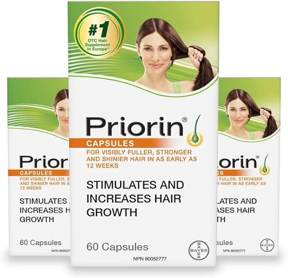 Priorin Hair Growth Vitamins With Biotin for Men and Women - Stimulate Growth, Decrease Hair Loss After Washing - 3x60 Count, 3 Month Supply - Available at All In One Marketplace Canada