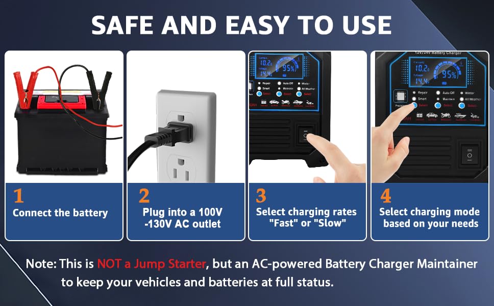 PCHH 12V 24V Car Battery Charger Heavy Duty, 0-15A Automatic Battery Maintainer, Smart Trickle Charger with Auto Shutoffs, Repair, Winter Mode, for Automotive Car Truck Motorcycle Lawn Mower Boat AGM 🍁 All In One Marketplace Canada