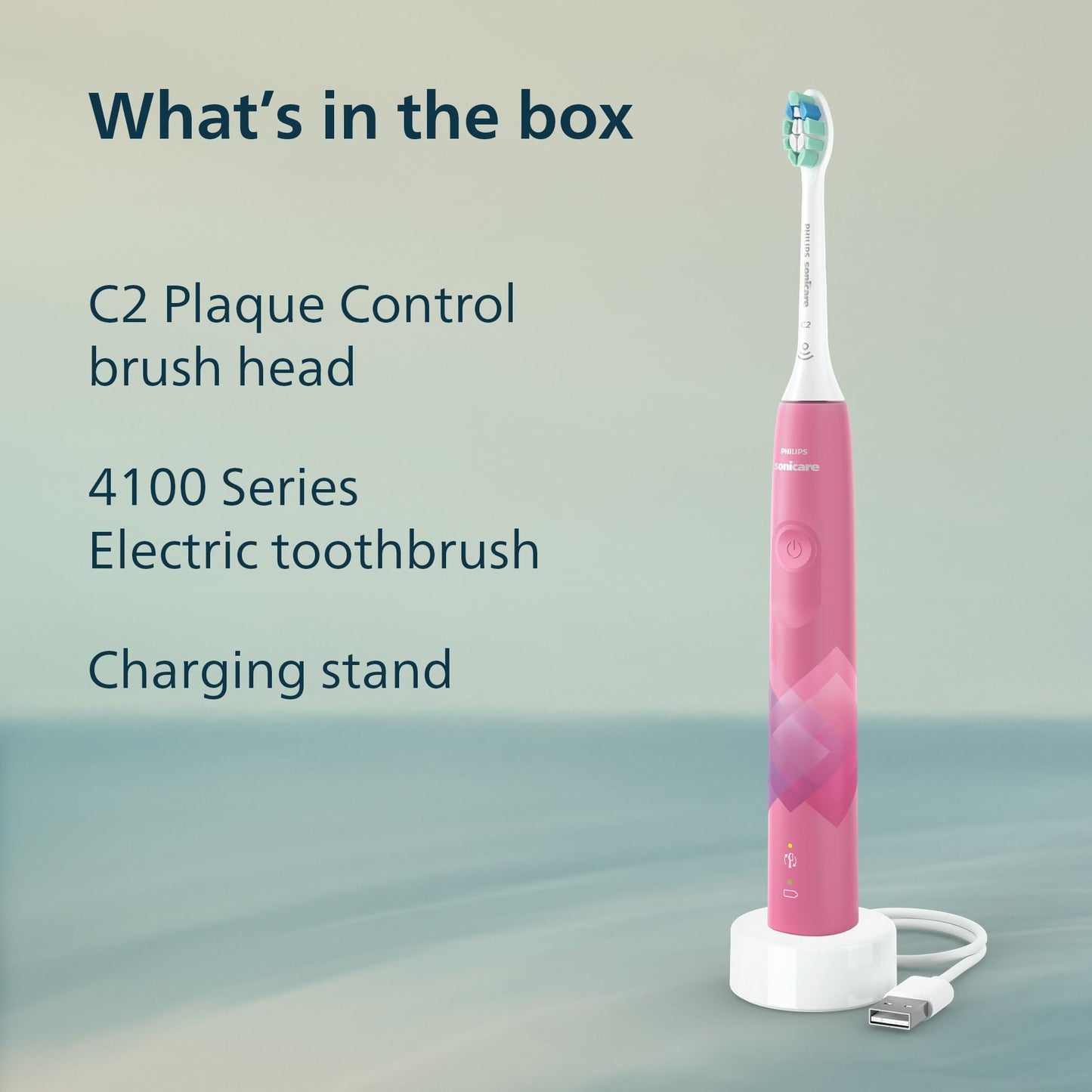 Philips Sonicare 4100 Electric Toothbrush, Sonic Toothbrush with Two Intensity Levels, Pressure Sensor and Timer, Paradise Pink Prismatic, Model HX3689/21