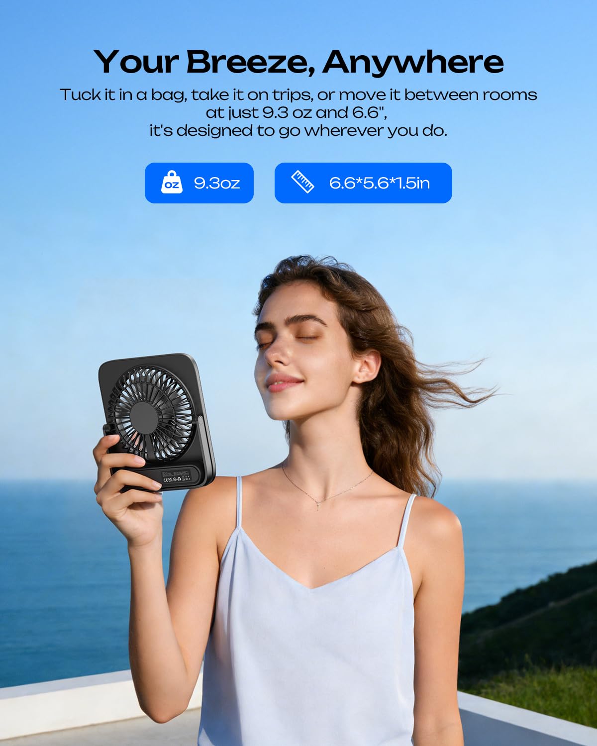 Otlonpe Personal Rechargeable Desk Fan Portable, 4000mAh 5-22 Hrs, Small Quiet Battery Powered Portable Fans for Bedroom Travel Office Home Table, Led Display, Cordless, 4-Speed, 6.5 Inch (Black)