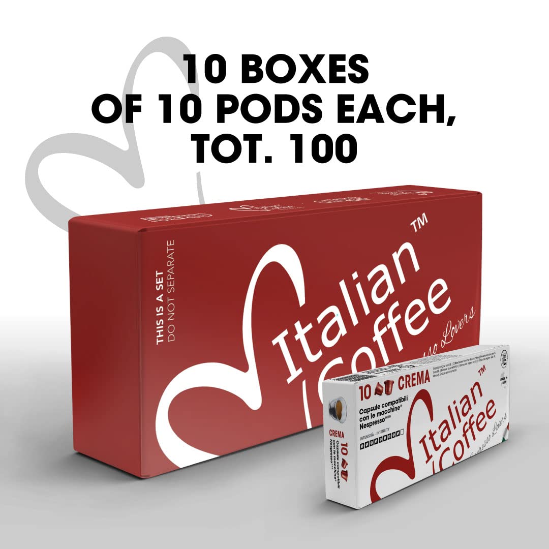 Delicitaly 100 Italian Espresso Pods for Nespresso Machines - Crema Blend