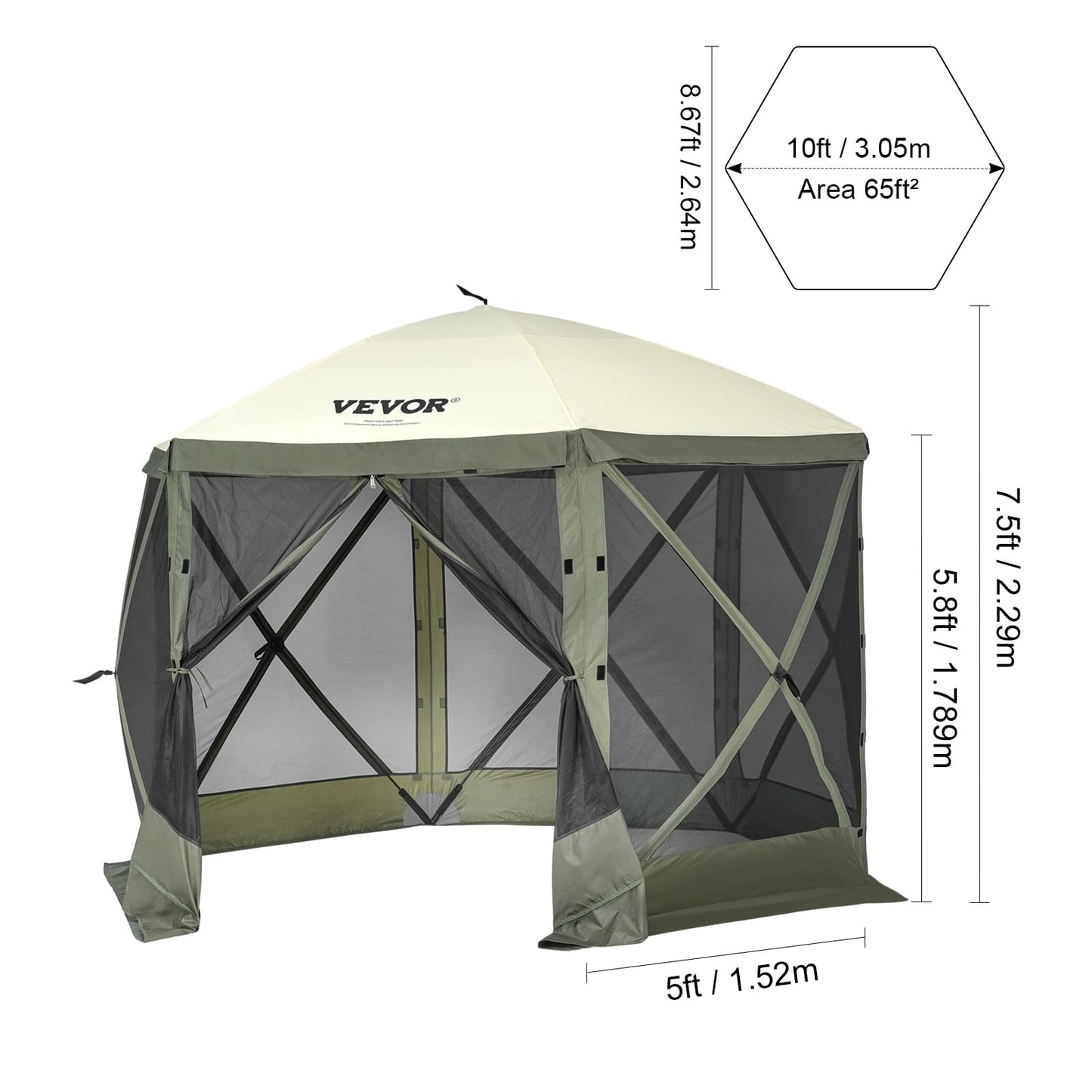 VEVOR Pop Up Gazebo Tent, Pop-Up Screen Tent 6 Sided Canopy Sun Shelter with 6 Removable Privacy Wind Cloths & Mesh Windows, 10x10FT Quick Set Screen with Mosquito Netting, Army Green 🍁 All In One Marketplace Canada