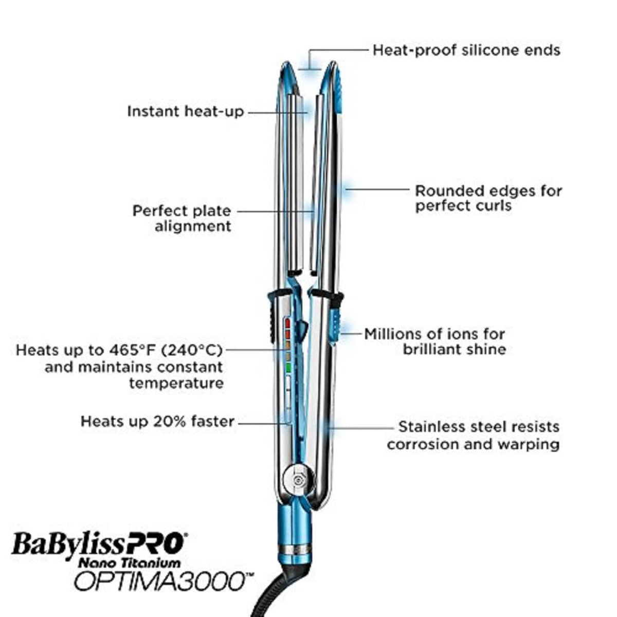 BaBylissPRO The Optima 3100 Flat Iron, Dual Voltage, 1 inch