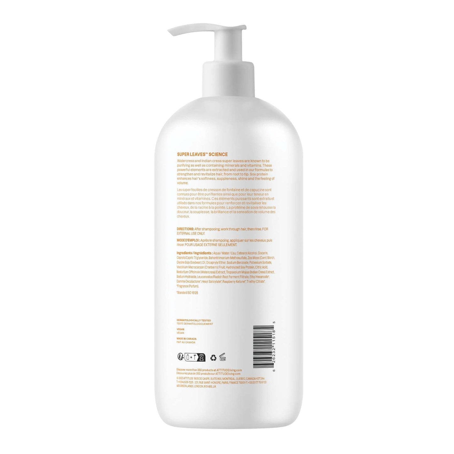 ATTITUDE Volume and Shine Hair Conditioner, Made in Canda, For Thin Hair, Naturally Derived Ingredients, Vegan Detangler, Dermatologically Tested, Soy Protein & Cranberries, 946 mL