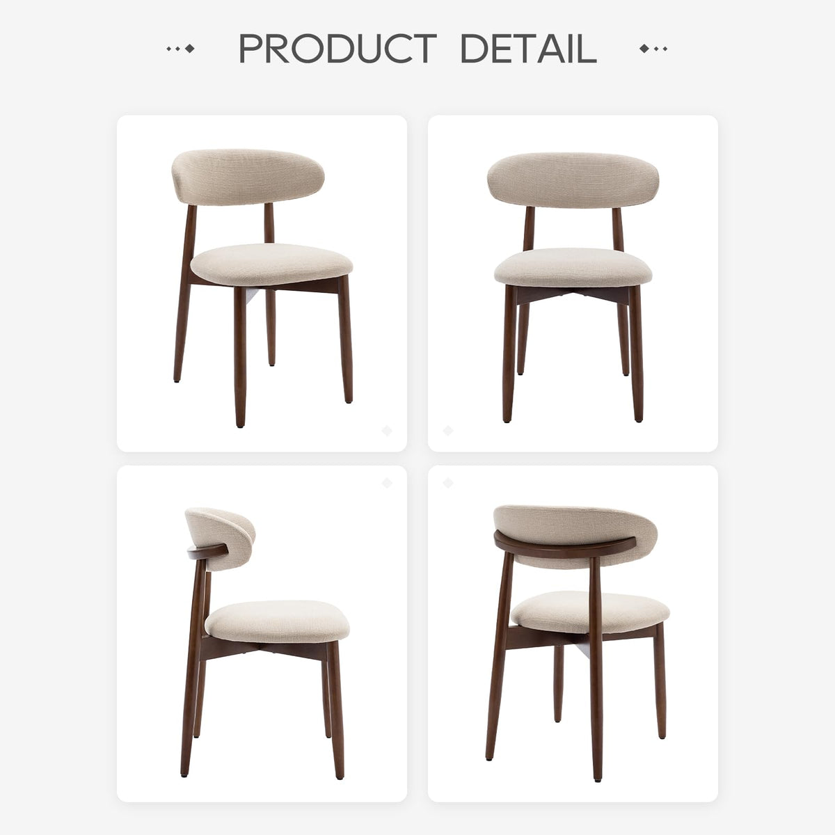 COLAMY Wooden Dining Chairs Set of 2, Modern Fabric Upholstered Kitchen Side Chairs, Farmhouse Dining Room Chair with Foot Pegs, Beige