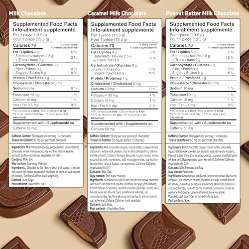 AWAKE Caffeinated Chocolate Bites Variety Pack - 50mg Caffeine, 50 Count (Peanut Butter, Milk & Caramel)