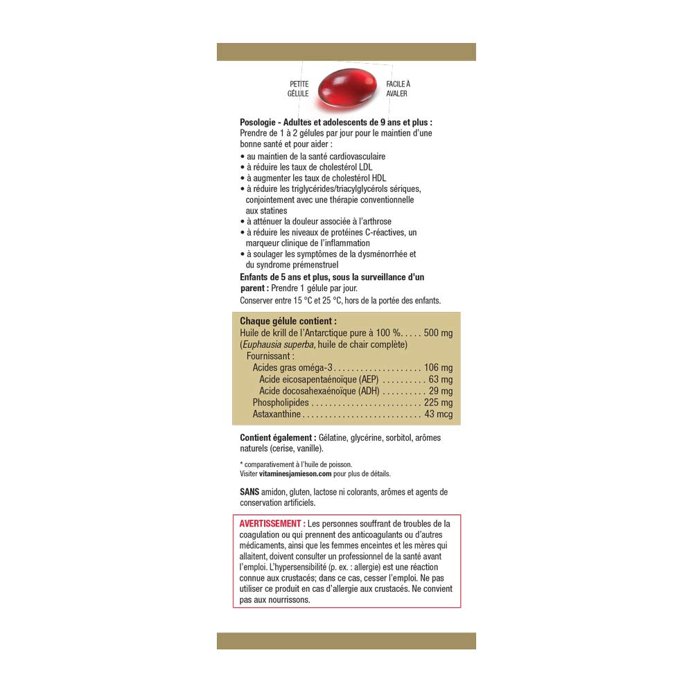Jamieson Omega Complete Pure Krill Oil 500 mg, 100 Softgels, No Fishy Aftertaste, Supports Heart Health, and Provides Superior Absorption. With Antarctic Krill Oil. Proudly Canadian Jamieson