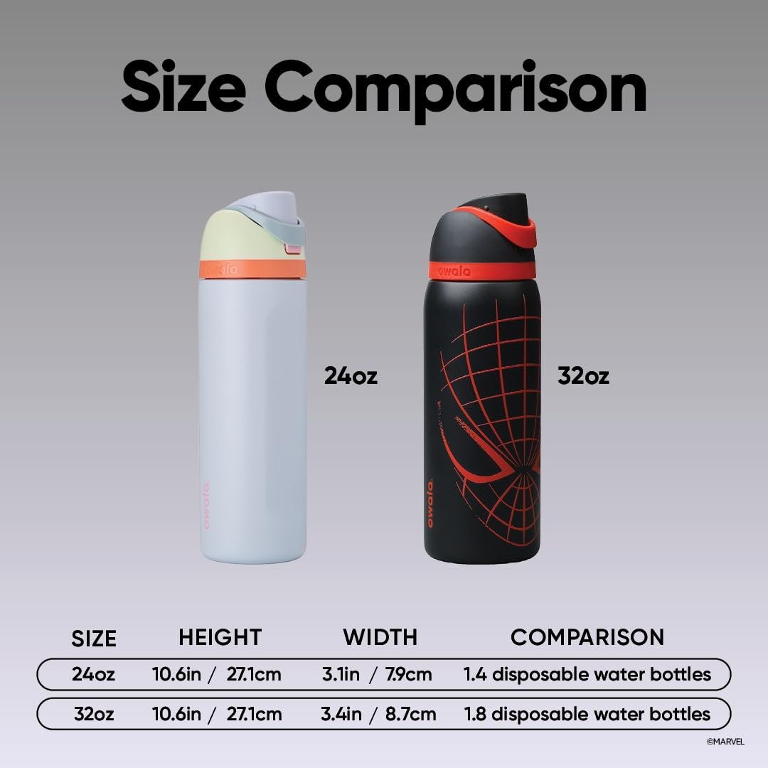 Marvel Owala FreeSip Insulated Stainless Steel Water Bottle with Straw, BPA-Free Sports Water Bottle, Great for Travel, 32 Oz, Night Watch