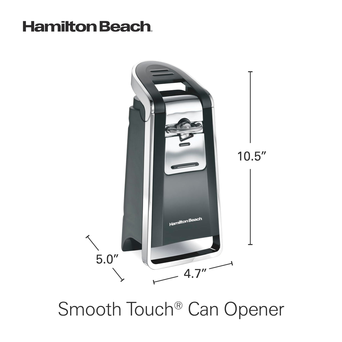 Hamilton Beach (76606ZA) Smooth Touch Electric Automatic Can Opener with Easy Push Down Lever, Opens All Standard-Size and Pop-Top Cans, Extra Tall, Black and Chrome