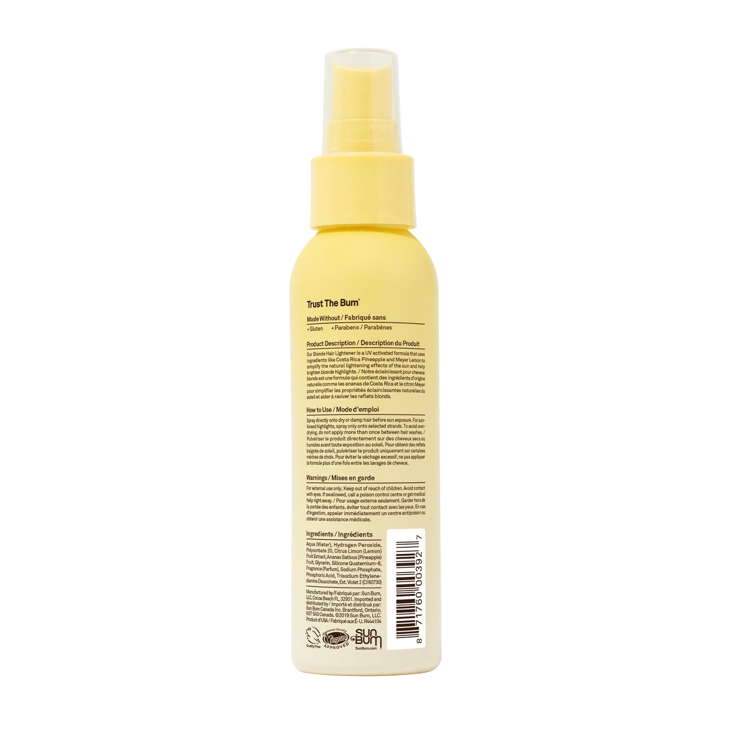 Sun Bum Blonde Formula Hair Lightener, Hair Highlighting Spray, Paraben Free, Gluten Free, 118 mL Spray Bottle, 1 Count - Available at All In One Marketplace Canada