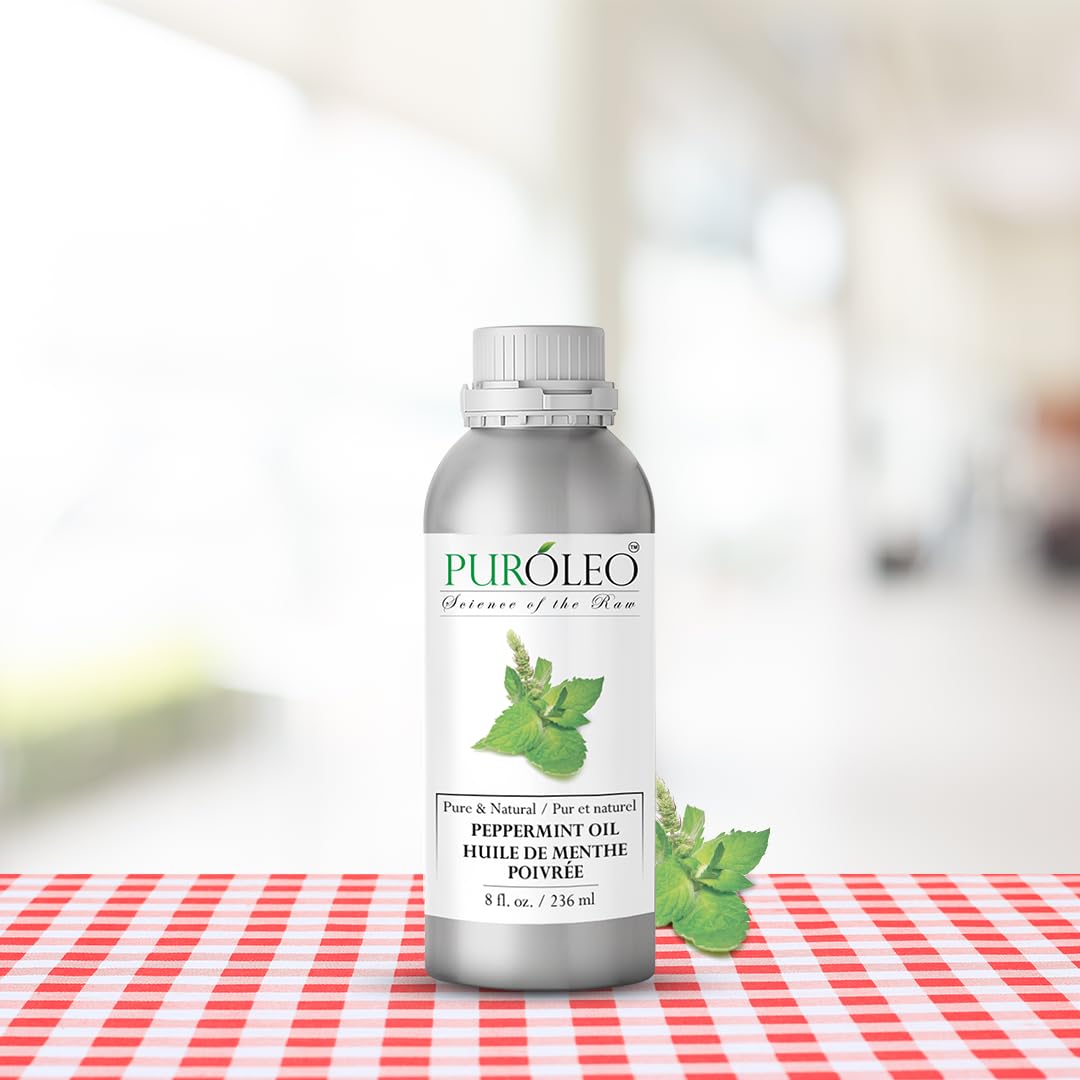 PUROLEO Peppermint Essential Oil 8 Fl Oz/236 ML (Packed in Canada), 100% pure, natural, undiluted. Ideal for aroma, candle making, perfumes, fragrance oils, diffusers, and huile essentielle pour diffuseur. 🍁 All In One Marketplace Canada