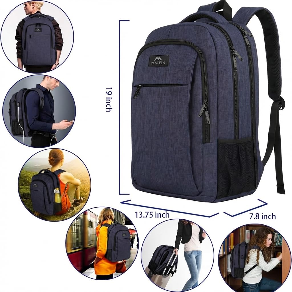 MATEIN Large College Backpack, Sturdy Computer Backpack Fits 17 inch Notebook, Carryon Luggage Travel Laptop Bag for Business Men and Women Christmas New Year Gift, Blue 🍁 All In One Marketplace Canada