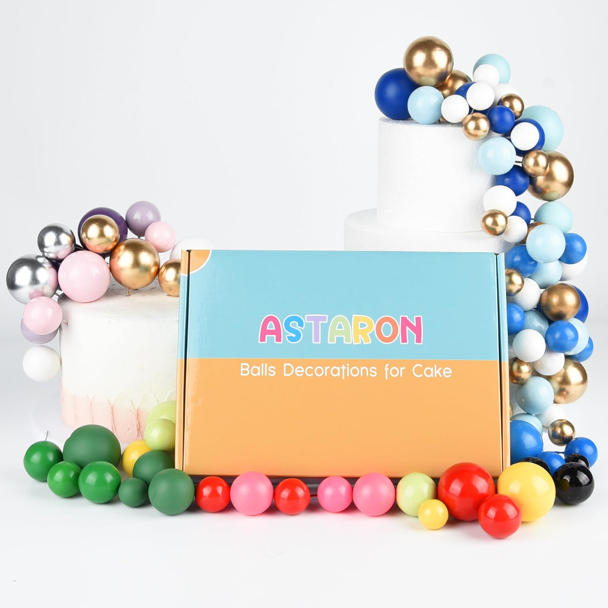 ASTARON 50 Pcs Ball Cake Topper Sticks Mini Balloons for Cake Decorating Supplies Foam Balls Cake decorations for Baby Shower Cake Birthday Cake Toppers Decorations (Blue Series) 🍁 All In One Marketplace Canada