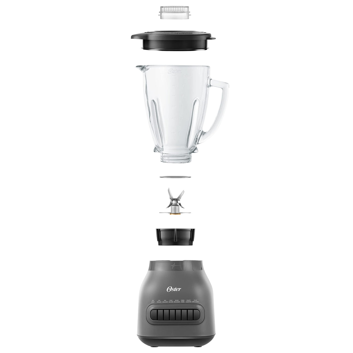 Oster Easy-to-Clean Blender with 6-Cup Boroclass Glass Jar Diamond Grey