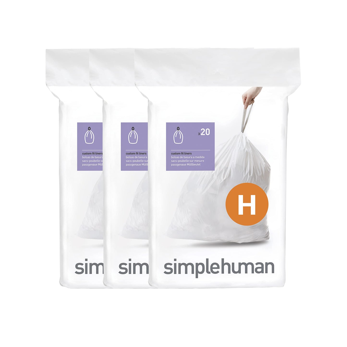 simplehuman Code H 60 Count, Dispenser Pack Custom Fit Liners, Drawstring Trash Bags, 30-35L / 8-9 Gallons, White 🍁 All In One Marketplace Canada