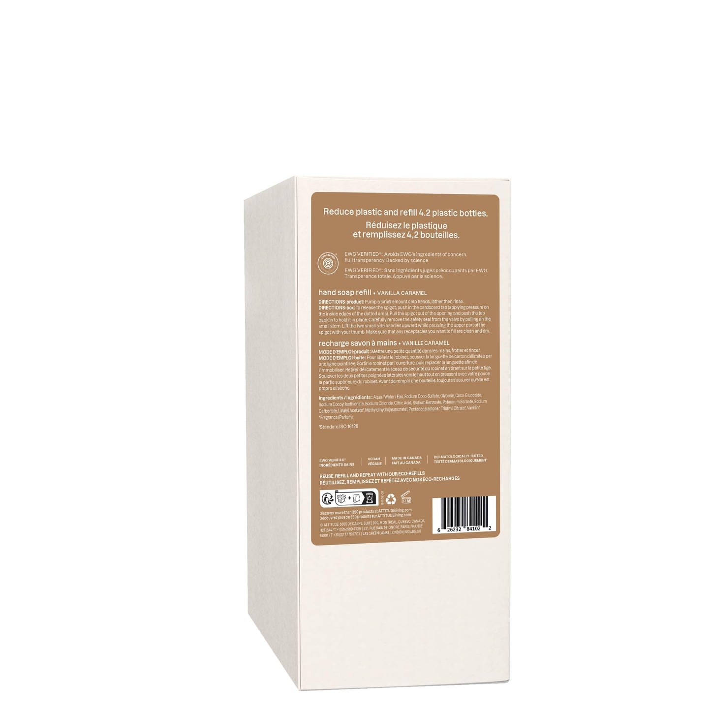 ATTITUDE Liquid Hand Soap Refill, EWG Verified, Made in Canada, Plant and Mineral-Based, Vegan Personal Care Products, Vanilla Caramel Scent, 2 L 🍁 All In One Marketplace Canada