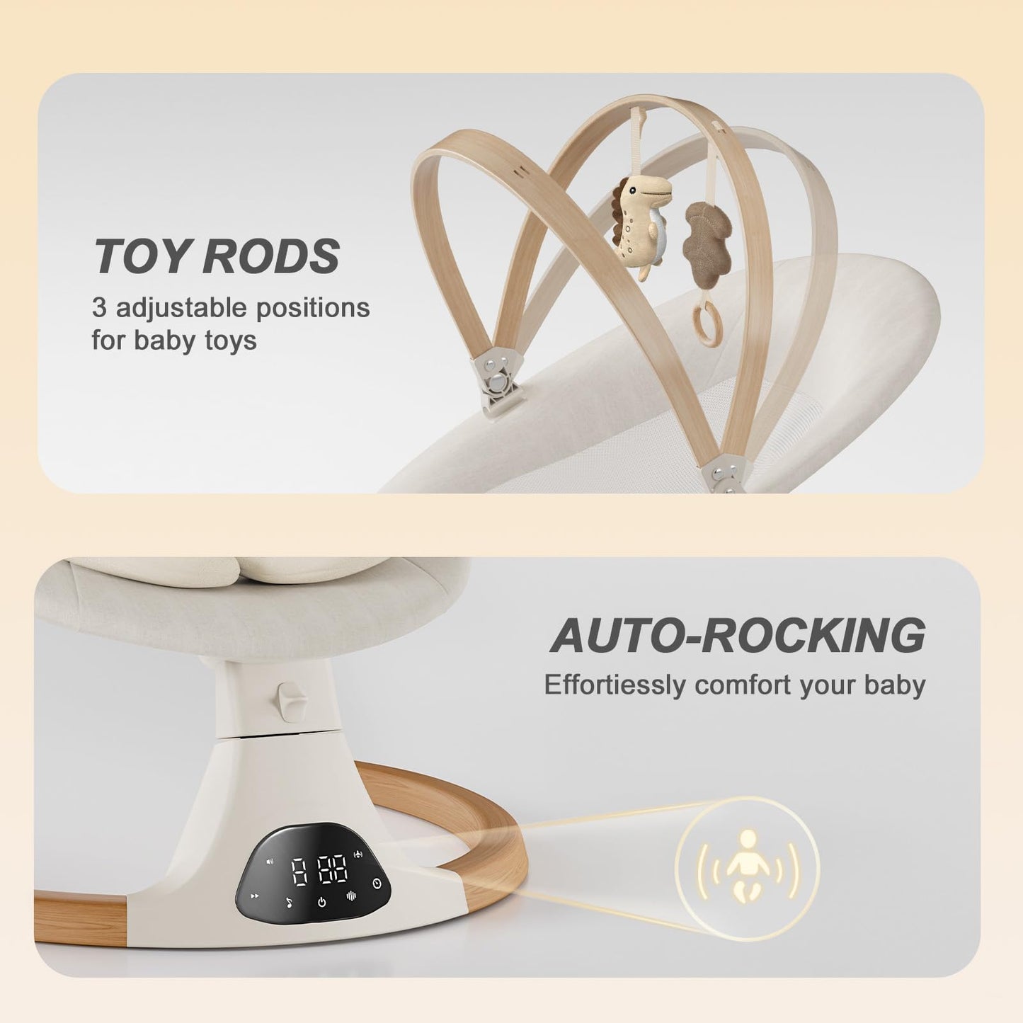 Baby Swings for Infants, Monamii Baby Swing, Bluetooth Infant Swing with Music Speaker, 5 Speeds and Remote Control, Electric Swing for Baby, Portable Baby Swing, Indoor & Outdoor Use (Light Beige) - Available at All In One Marketplace Canada