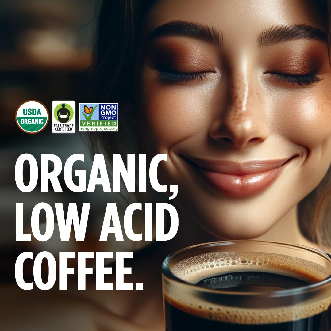 VitaCup Perfect Low Acid Ground Coffee – USDA Organic Fair Trade Dark Roast Guatemala Single Origin, Mycotoxin Free, 11 oz