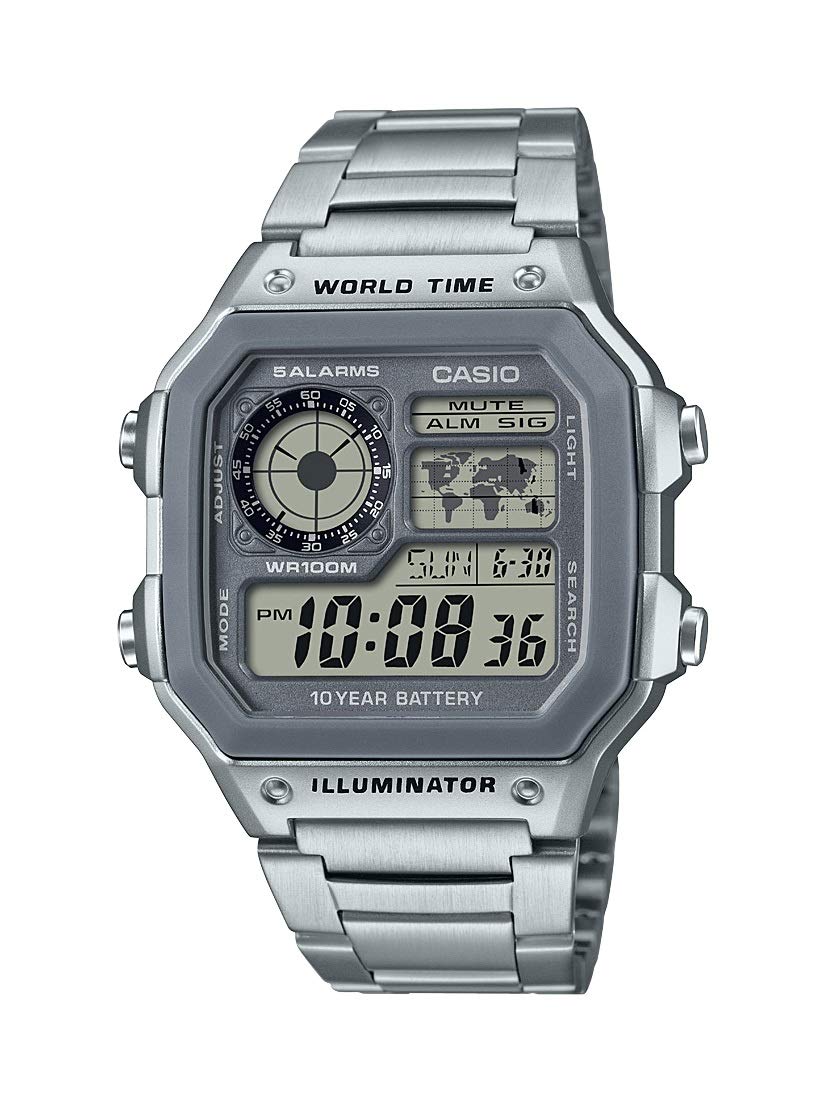 Casio Men's 10 Year Battery Quartz Watch with Stainless Steel Strap, Silver, 24.1 (Model: AE-1200WHD-7AVCF) Casio