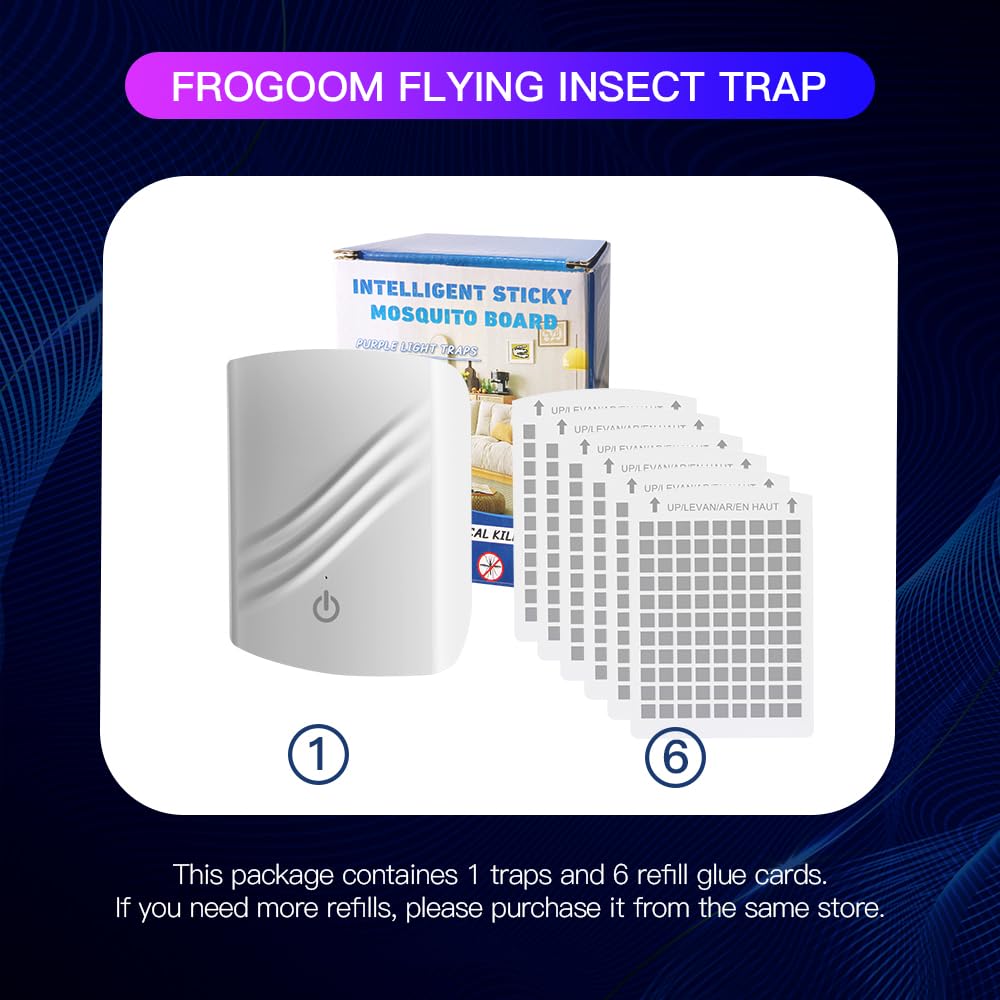 Fruit Fly Traps for Indoors, Mosquito Trap Plug in Bug Catcher with Night Light, Moth Housefly Insect Gnat Traps for House Indoor Kitchen Office - No Odor (1D+6Refills) - Available at All In One Marketplace Canada