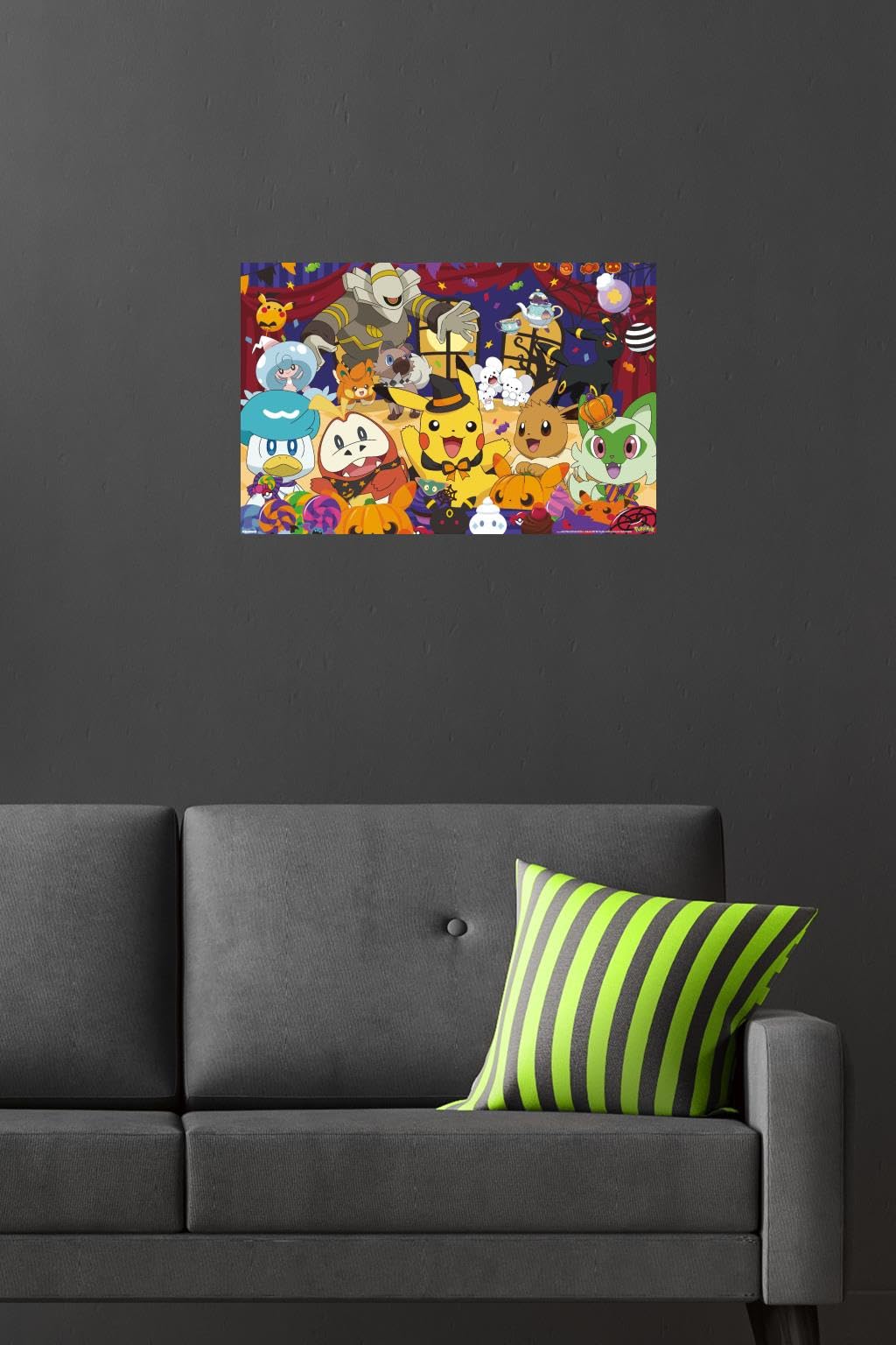 Pokémon : Fête d'Halloween - Affiche murale de groupe, 56,9 cm x 37,3 cm, lot affiche premium et support