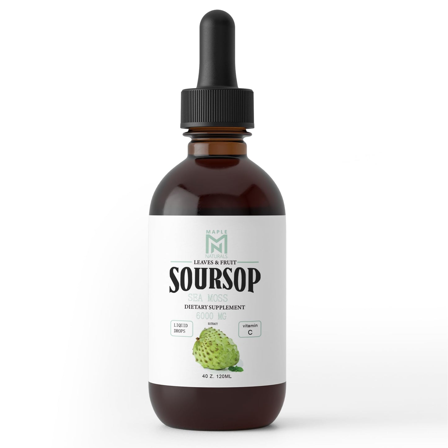 Maple Naturals Soursop Graviola Liquid Extract with Sea Moss - 120ml Glass Bottle