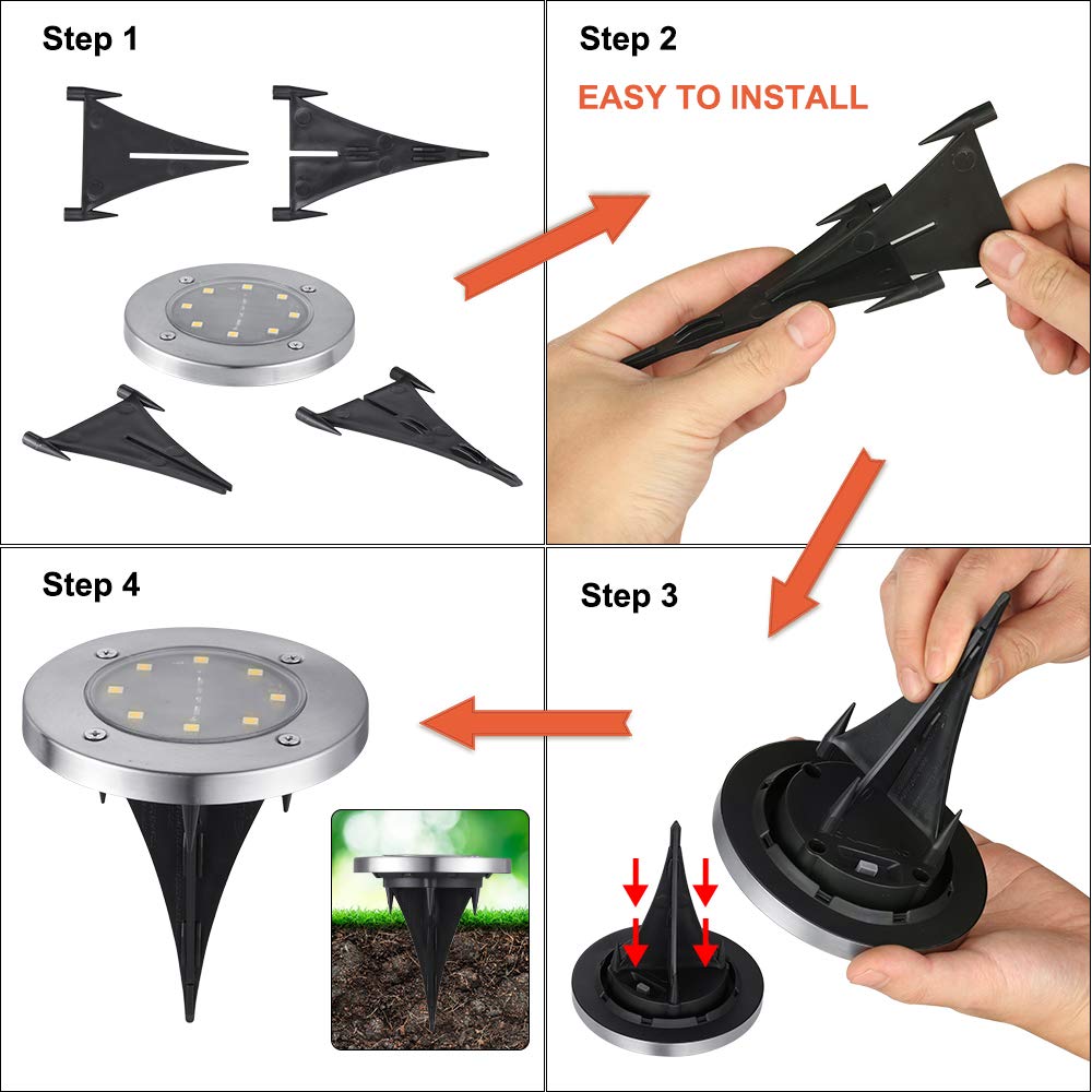 LYHOPE Solar Ground Lights Outdoor, 16 Pack 8 LED Solar Disk Lights Waterproof Garden In-ground Pathway Lights Landscape Lighting for Lawn,Yard,Deck,Patio,Walkway (Warm White)