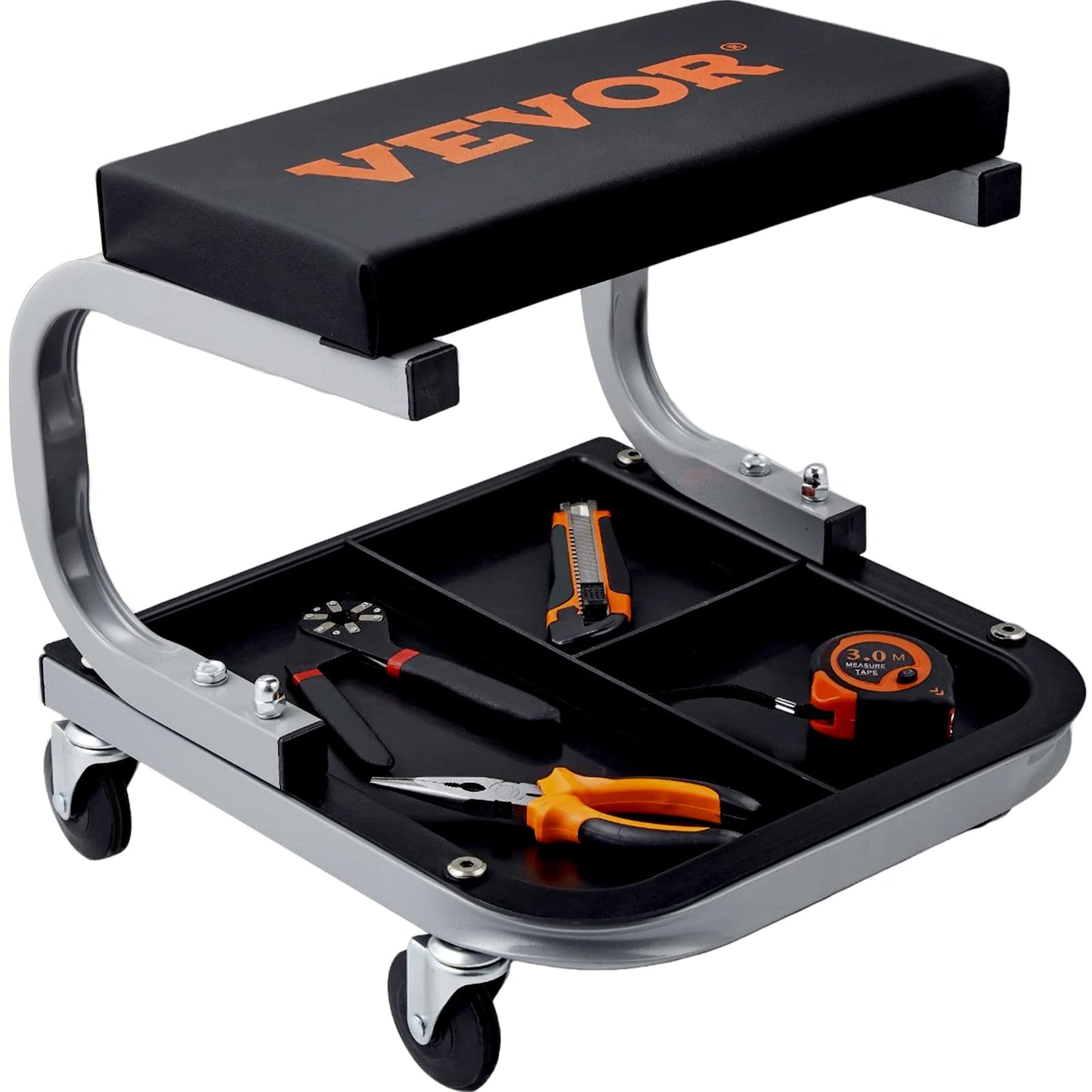 VEVOR Rolling Creeper Garage/Shop Seat, 250 LBS Capacity Padded Rolling Workshop Stool with Tool Tray Storage, Mechanic Stool for Garage, Shop, Auto Repair, Black π All In One Marketplace Canada